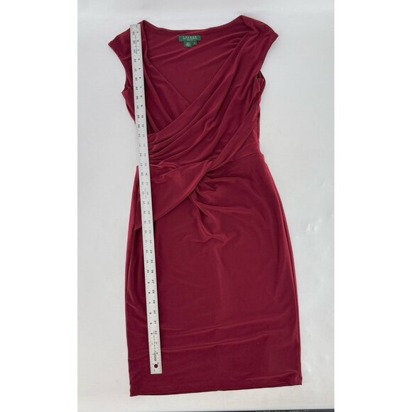 Lauren Ralph Lauren Essentials Dark Red Sleeveless Ruching Dress Sz 4 FLAW - Picture 12 of 13